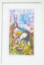 Load image into Gallery viewer, The Hare in Meadow Print with Stitch Detail Framed