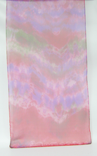 Load image into Gallery viewer, silk_scarf_detail_with_tie_dye_effect_in_reds_pinks_and_violet_with_hints_of_green_a_transparant_silk_chiffon