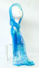 Load image into Gallery viewer, Silk Chiffon Scarf Celtic Aqua Blue Ocean Dream