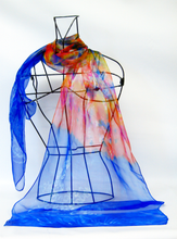 Load image into Gallery viewer, Silk Chiffon Scarf Blue Butterfly Sunrise