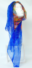 Load image into Gallery viewer, Silk Chiffon Scarf Blue Butterfly Sunrise