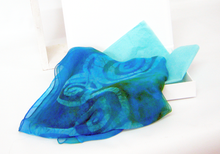 Load image into Gallery viewer, Silk Chiffon Scarf Spirals in Turquoise and Green