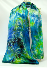 Load image into Gallery viewer, Silk Satin Scarf Celtic Midnight Emerald