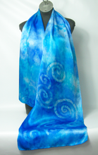 Load image into Gallery viewer, A_silk_scarf_with_a_Celtic_wax_drawing_bringing_Celtic_art_into_the_contemporary_world