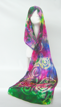Load image into Gallery viewer, Silk Satin Scarf Celtic Green Magenta Carnival