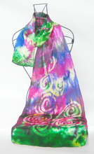 Load image into Gallery viewer, Silk Satin Scarf Celtic Green Magenta Carnival