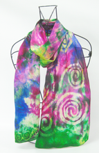 Load image into Gallery viewer, Silk Satin Scarf Celtic Green Magenta Carnival