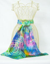 Load image into Gallery viewer, Silk Satin Scarf Celtic Green Rainbow