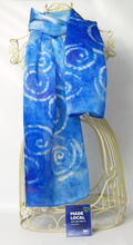Load image into Gallery viewer, Blue_scarf_hand_painted_by_Louise_Loughman_an_Irish_batik_artist