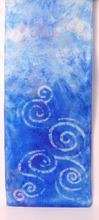 Load image into Gallery viewer, silk_satin_shawl_in_subtle_pale_blues_with_hand_Painted_Celtic_spirals_on_each_edge_a_gretirement_gift_idea_hand_crafted_in_ireland