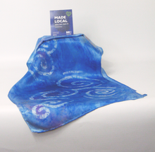 Load image into Gallery viewer, silk_satin_scarf_with-hand_painted_Celtic_design_inspired_by_the_carvings_found_at_newgrange