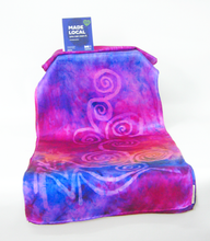 Load image into Gallery viewer, a_silk_satin_scarf_with_spiral_design_hand_painted _in_the_art_of_batik