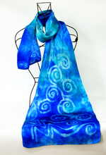 Load image into Gallery viewer, Silk Satin Scarf Turquoise Celtic