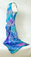 Load image into Gallery viewer, Silk Satin Scarf Blue Aqua Celtic