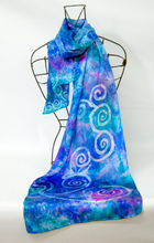 Load image into Gallery viewer, Silk Satin Scarf Blue Aqua Celtic