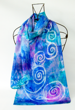 Load image into Gallery viewer, Silk Satin Scarf Blue Aqua Celtic