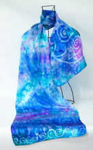 Load image into Gallery viewer, Silk Satin Scarf Blue Aqua Celtic