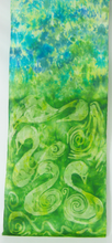 Load image into Gallery viewer, Silk Satin scarf Swans in Greens