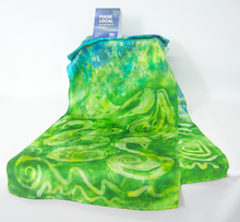 Load image into Gallery viewer, Silk Satin scarf Swans in Greens