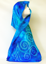 Load image into Gallery viewer, Silk Scarf Aqua Blue Celtic