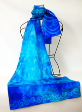Load image into Gallery viewer, Silk Scarf Aqua Blue Celtic