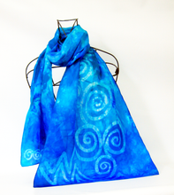 Load image into Gallery viewer, Silk Scarf Aqua Blue Celtic
