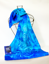 Load image into Gallery viewer, Silk Scarf Aqua Blue Celtic