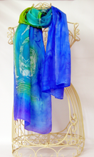 Load image into Gallery viewer, Silk Scarf Blue Drumlin Swan