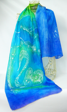 Load image into Gallery viewer, Silk Scarf Blue Drumlin Swan