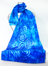 Load image into Gallery viewer, Silk Scarf Blue Spirals