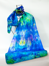Load image into Gallery viewer, Silk Scarf Celtic Blue yellow Garden