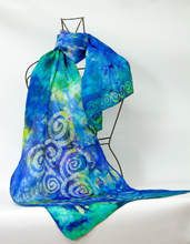 Load image into Gallery viewer, Silk Scarf Celtic Blue yellow Garden