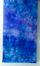 Load image into Gallery viewer, silk_scarf_hand_dyed_by_Artist_by_Louise_Loughman_beautiful_blues_blended_with_turquoise_and_hints_of_lilac_why_buy_a_new_outfit_when_you_can_buy_a_scarf_and_create_a_new_look_with_fashion_piece_in_your_wardrobe