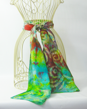 Load image into Gallery viewer, Silk Scarf Celtic Green Apple Forrest