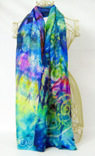 Load image into Gallery viewer, Silk Habotai Scarf Celtic Green Summer Rainbow