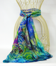 Load image into Gallery viewer, Silk Habotai Scarf Celtic Green Summer Rainbow