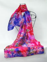 Load image into Gallery viewer, Silk Scarf The Celtic Lilac Magenta Rose Garden