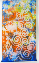 Load image into Gallery viewer, Silk Scarf Celtic Orange Blue Skies