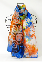Load image into Gallery viewer, Silk Scarf Celtic Orange Blue Skies