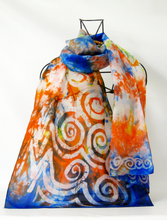 Load image into Gallery viewer, Silk Scarf Celtic Orange Blue Skies