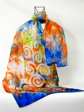 Load image into Gallery viewer, Silk Scarf Celtic Orange Blue Skies