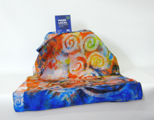 Load image into Gallery viewer, Silk Scarf Celtic Orange Blue Skies