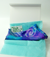 Load image into Gallery viewer, silk_scarf_in_gift_box_in_blues_and_aquaa_lovely_gift_Idea_for_someone_special_in_your_life