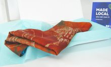 Load image into Gallery viewer, Silk Scarf The Curlew Earthy Red and Green Aqua