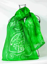 Load image into Gallery viewer, Silk Scarf Light Weight Celtic Emerald Fish