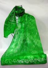 Load image into Gallery viewer, Silk Scarf Light Weight Celtic Emerald Fish