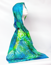 Load image into Gallery viewer, Silk Scarf Light Weight Celtic Green, Aqua Blend