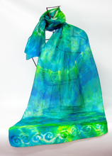 Load image into Gallery viewer, Silk Scarf Light Weight Celtic Green, Aqua Blend