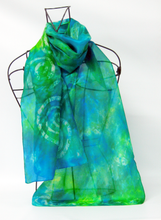 Load image into Gallery viewer, Silk Scarf Light Weight Celtic Green, Aqua Blend
