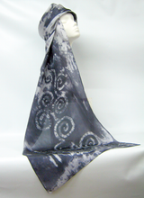 Load image into Gallery viewer, Silk Scarf Hand Painted Grey and White Spirals